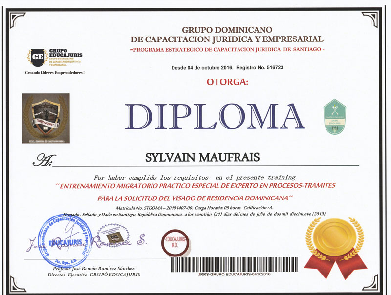 Diploma of Expertise in Processing of Visas and Applications of Dominican Residence